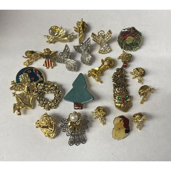 Enamel Pin LOT 21 Christmas Tree Religious Angels Wreaths Santa - Picture 1 of 7